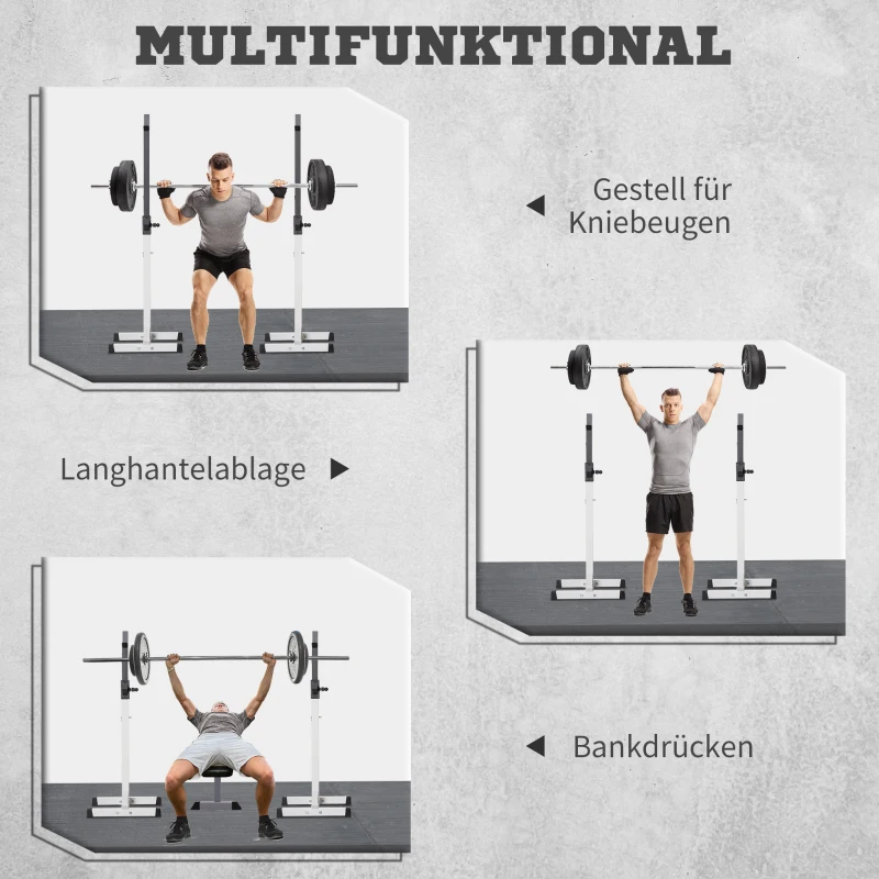 HOMCOM Hantelständer, 2er-Set, bis 150 kg belastbar, höhenverstellbar, Stahl, weiß+schwarz, 52 x 48 x 160 cm