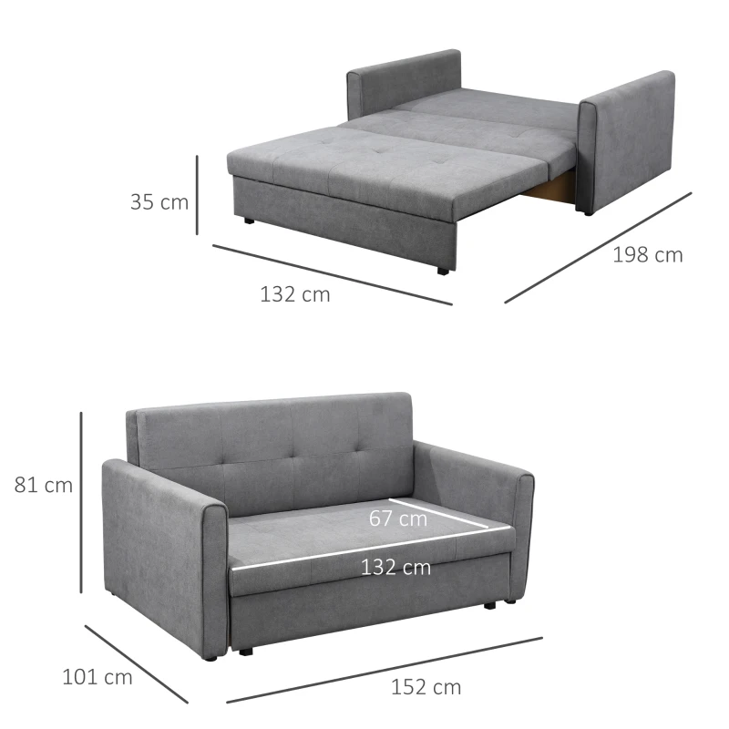 HOMCOM Sofá Cama de 2 Plazas Sofá Cama Tapizado en Poli Algodón con 2 Cojines Desmontables y Espacio de Almacenamiento Sofá Doble para Salón Oficina  152x101x81 cm Gris