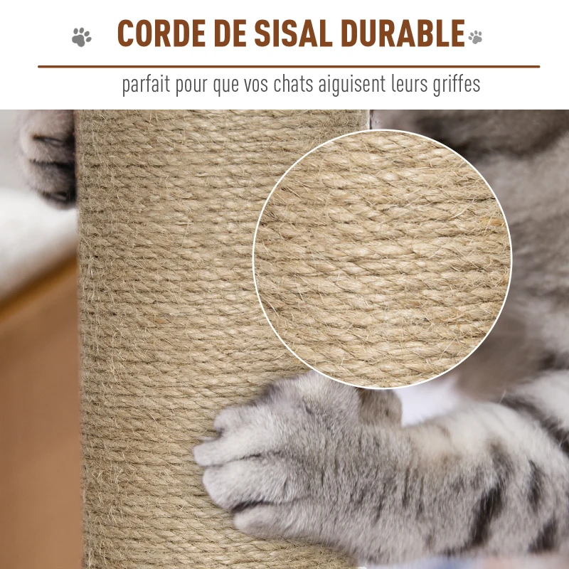 PawHut Arbre à chats design contemporain griffoirs grattoirs sisal naturel niche plate-formes 6 coussins MDF bois gris
