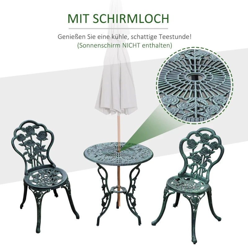Outsunny Bistroset Gartenset für 2 Personen Balkonmöbel Set Gussaluminium Antik Grün