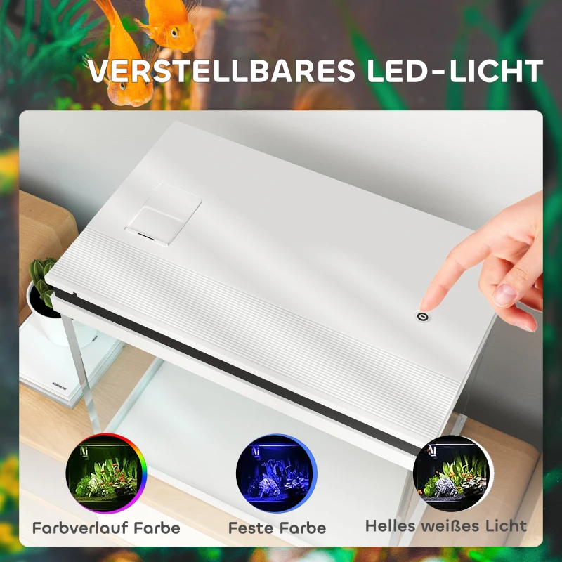 PawHut 41 Liter Glas-Aquarium mit Filtersystem, LED-Lichtern, Wasserpumpe, für verschiedene Fischarten, Weiß
