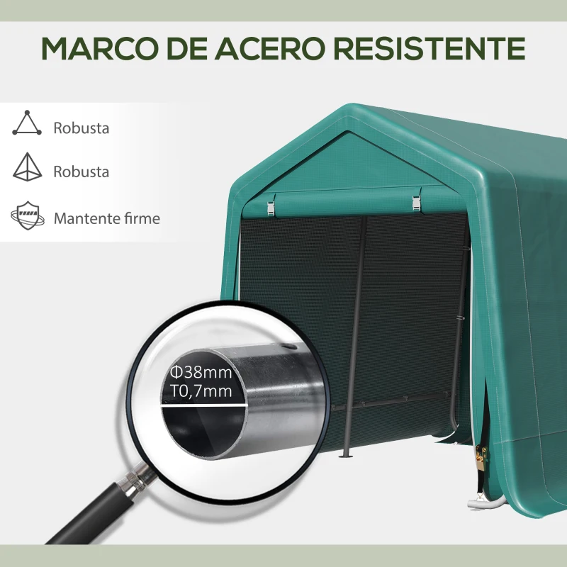 Outsunny Carpa de Jardín Exterior 2,4x2x2 m Cobertizo Exterior con 2 Puertas con Cremallera Impermeable Anti-UV Carpa Verde