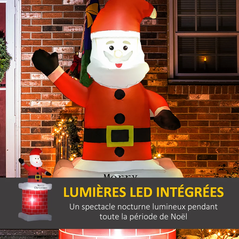 HOMCOM Père Noël gonflable avec cheminée lumineux LED hauteur 210 cm polyester imperméable rouge blanc noir