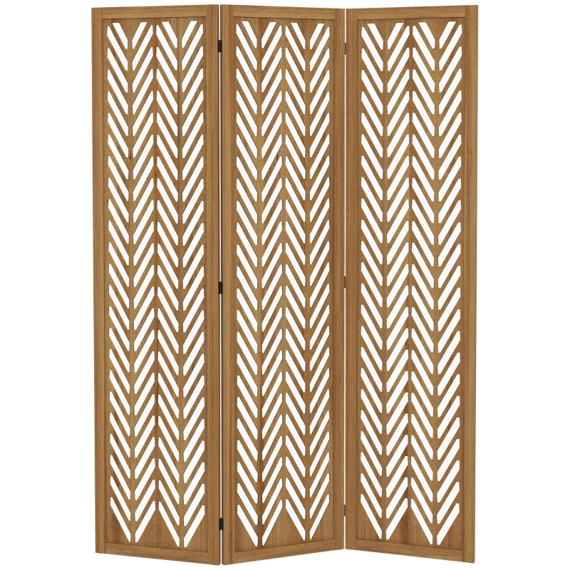 HOMCOM Separador de Ambientes Plegable de 3 Paneles 120x1,7x170 cm Biombo de Madera con Patrones Geométricos Natural
