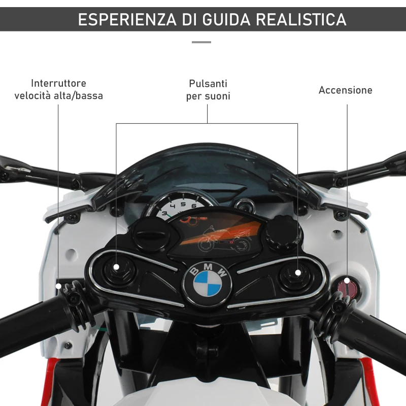 HOMCOM Moto Elettrica per Bambini 3-8 Anni con Licenza BMW, Batteria 12V, Rotelle e Luci, 110x47x69 cm