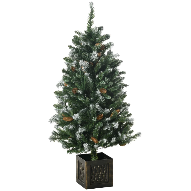 HOMCOM Árbol de Navidad Artificial 120 cm Árbol de Navidad Nevado con 328 Ramas y Soporte Metálico Decoración Navideña Verde