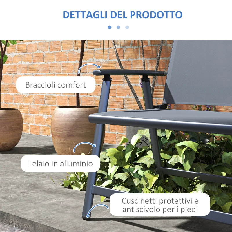 Outsunny Sedia Pieghevole a 2 Posti con Seduta Traspirante, in Acciaio e Tessuto a Rete, 118x65x96 cm, Grigio