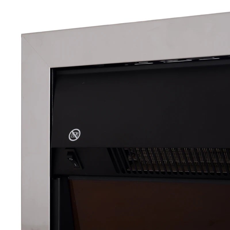 HOMCOM Contemporary Electric Fireplace Coal Burning Flame Effect Inset Fire Place Space Heater Glass View LED Lighting with Remote Control, 1000W/2000W, Silver