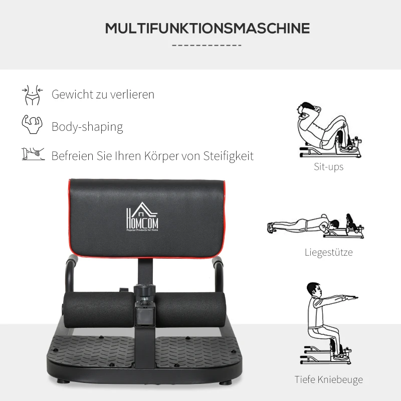HOMCOM Sissy Squat Kniebeugentrainer Beintrainer Bauch-Gesäß-Trainer 3 in 1 Trainer verstellbar bis 120 kg Stahl Schwarz 50 x 97 x (44,5–56,5) cm