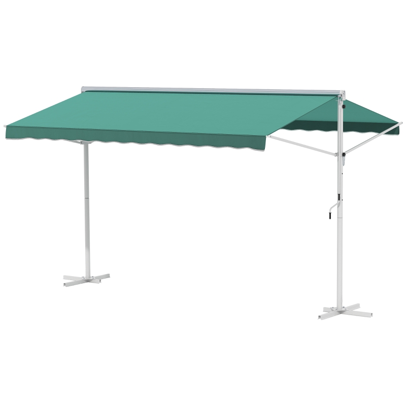 Outsunny Store Double Pente 3 x 3 m Manuel rétractable Inclinaison réglable métal Polyester imperméabilisé Vert