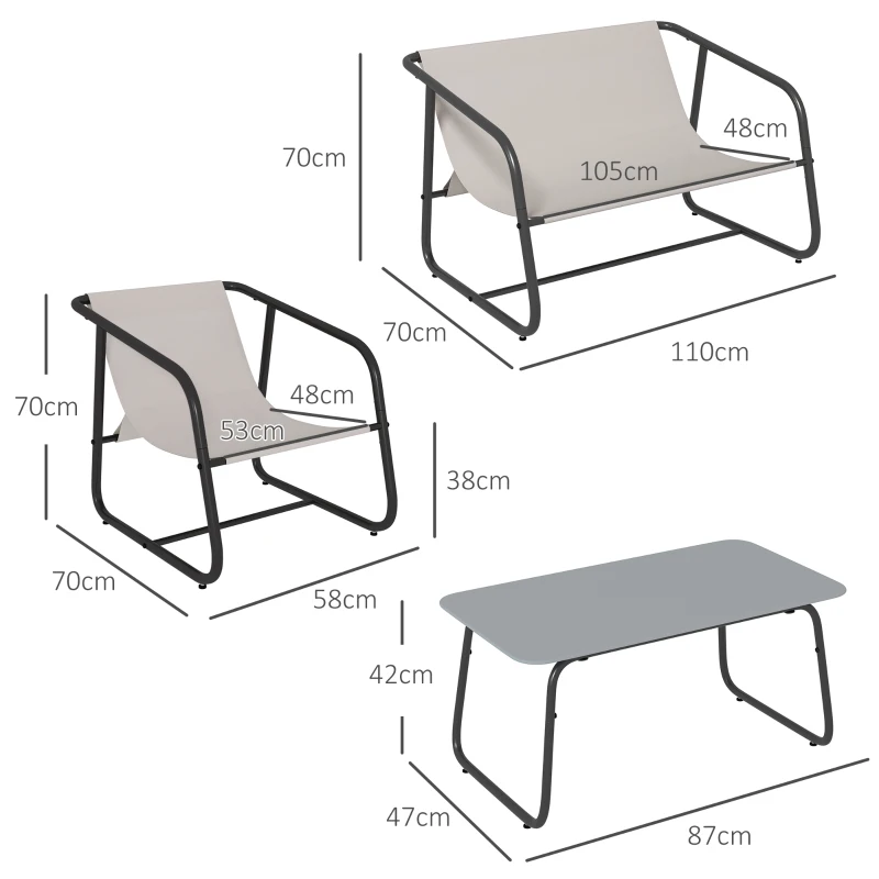 Outsunny 4-teilige Gartenmöbel-Set Gartensitzgruppe Loungemöbel, 1 Sofa, 2 Sessel, 1 Tisch, 110 x 70 x 70 cm, Cremeweiß + Schwarz