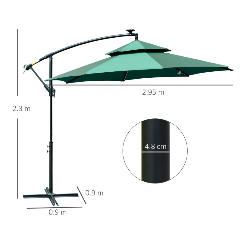 Outsunny 3m LED Light Overhanging Parasol - Green