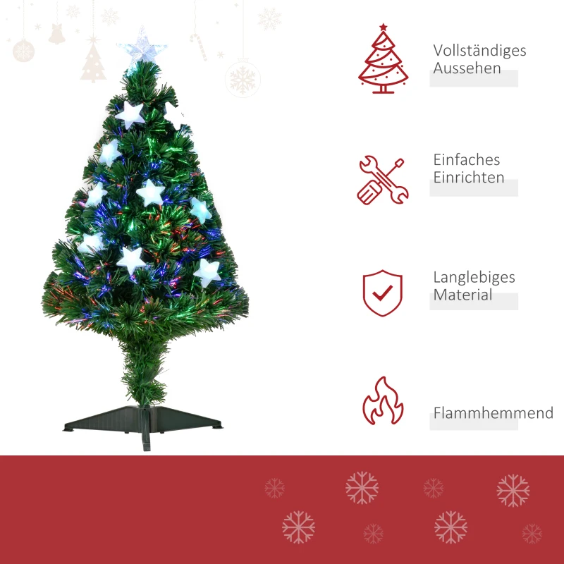 HOMCOM Künstlicher Weihnachtsbaum mit LED-Lichtern 0,9 m 90 Zweige Kunststoff Grün + Mehrfarbig