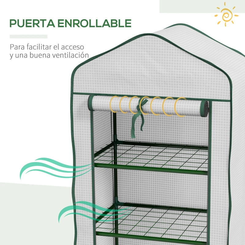Outsunny Invernadero de Jardín con 3 Estantes 1 Puerta con Cremallera para Cultivo de Plantas 59x39x127 cm Blanco