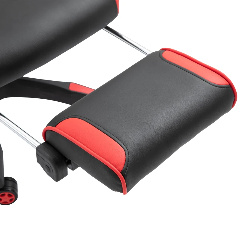 Vinsetto Silla Gaming Ergonómica Silla de Escritorio para Oficina con Altura Ajustable Respaldo Regulable de 170° Almohada Lumbar y Reposapiés Retráctil 65x70x117-125 cm Rojo