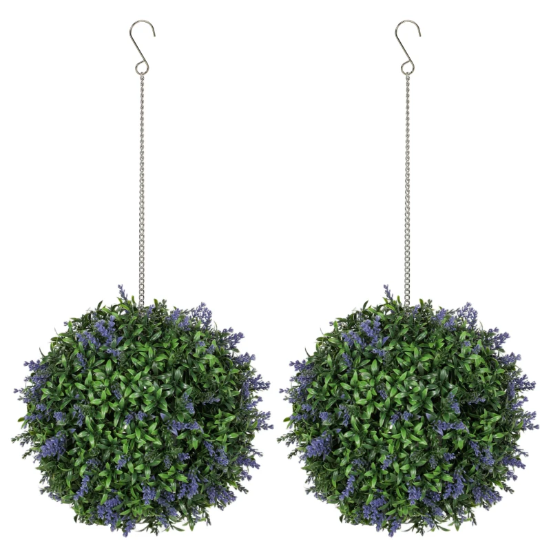 HOMCOM Set of 2 Artificial Plant Topiary Balls, UV-protected Fake Decorative Plants, Purple