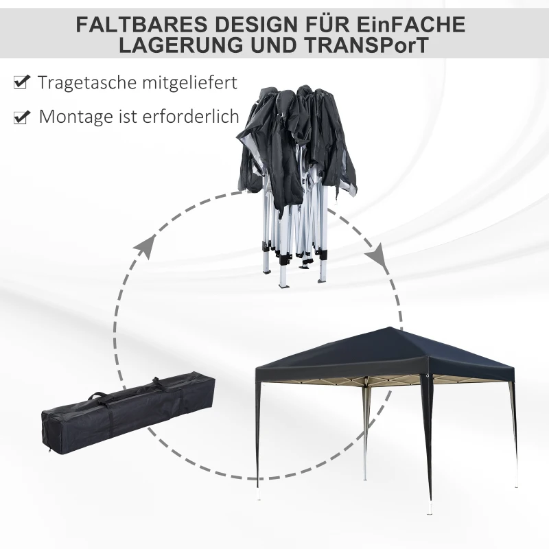 Outsunny Pavillon, 2,95 x 2,95 m Pop-Up-Faltpavillon, Gartenpavillon, Partyzelt, UV-Schutz, Stahl+Oxfordstoff, Schwarz