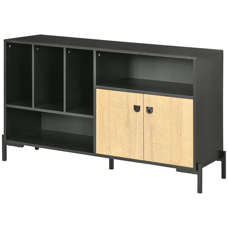 HOMCOM Mobiletto da Salotto a Doppia Anta con 5 Ripiani aperti in Truciolato, 120x40x74cm