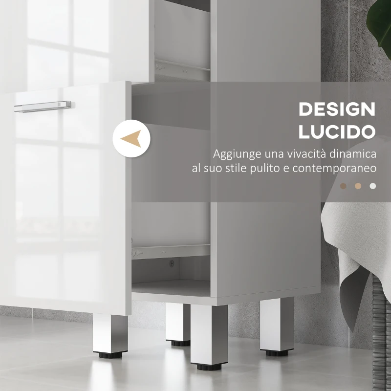 kleankin Mobiletto Bagno in Truciolato con 4 Cassetti e Base Rialzata, 30x30x93 cm, Bianco