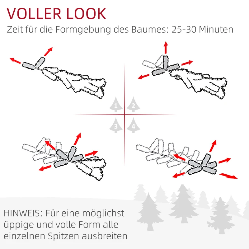 HOMCOM Weihnachtsbaum 190 cm, hoch realistisch, 570 Zweige, feuerfest, stabile Basis, Grün