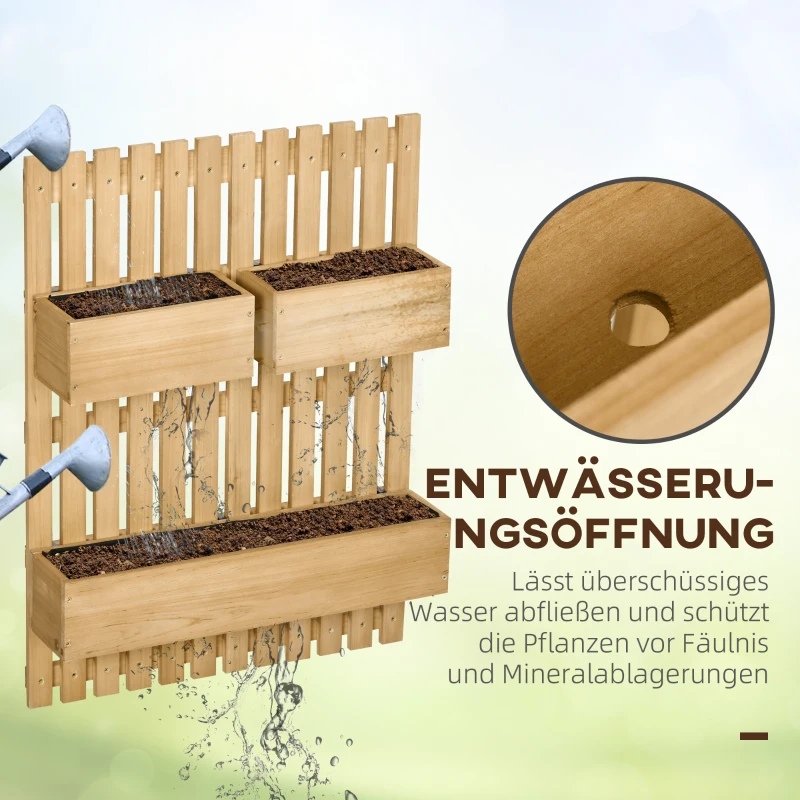 Outsunny Blumenkasten-Set, Wandmontage, frei versetzbar, Massivholz, 60 x 16 x 80 cm