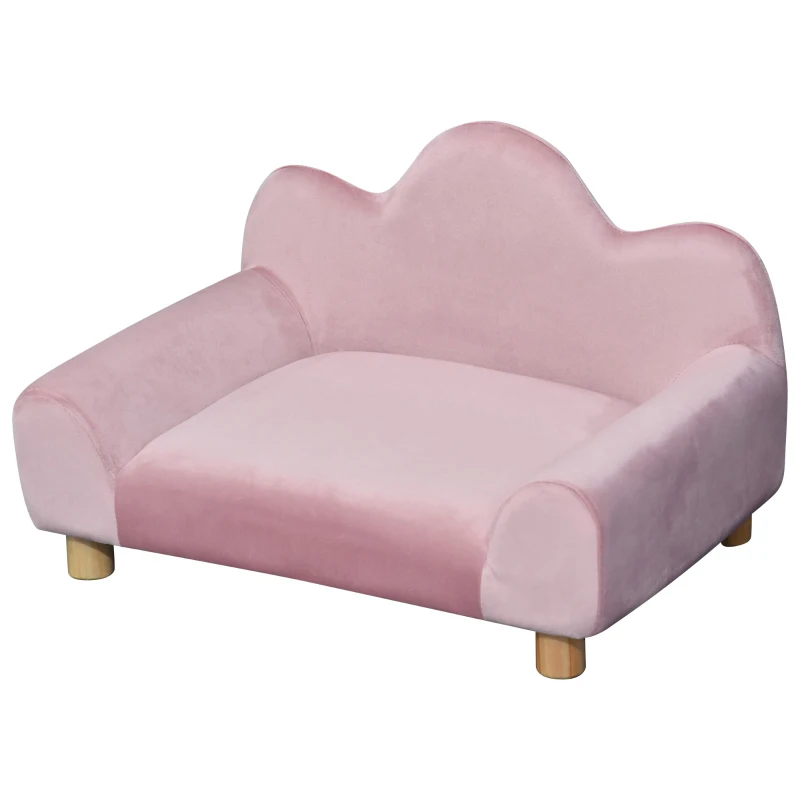 PawHut Sofá para Mascotas Sofá Estilo Moderno para Gatos Perros Pequeños con Respaldo de 3 Ondulaciones Patas Elevadas de Madera 63x43x40 cm Rosa