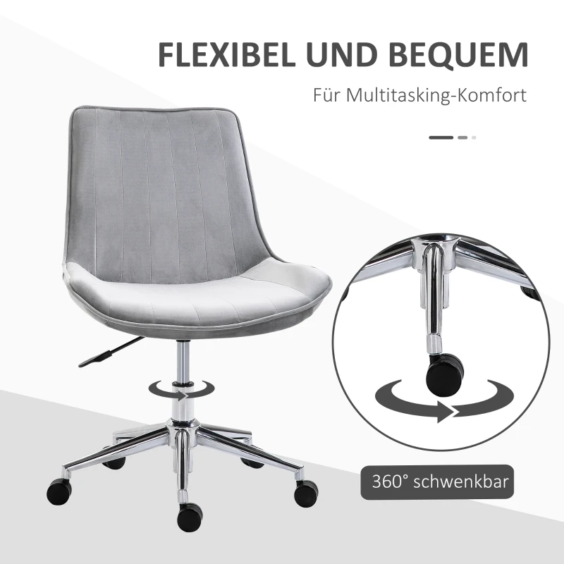 HOMCOM Bürostuhl Schreibtischstuhl Drehstuhl drehbar Höhenverstellbar 360°, Samtstoff, Grau, 52,5 x 60 x 82-91 cm
