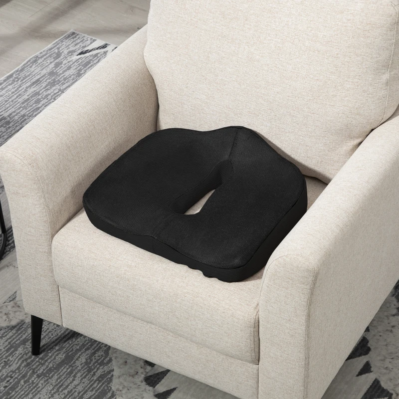 HOMCOM Sitzkissen, ergonomisch, atmungsaktiver Bezug, rutschfest, 44x39x13 cm, Schwarz