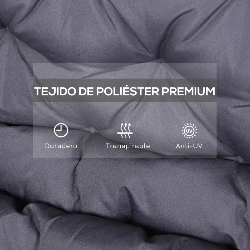 Outsunny Cojín para Banco de Jardín o para Balancín de Jardín 132x110x10 cm de 2 Plazas con 6 Cordones de Fijación Gris Oscuro