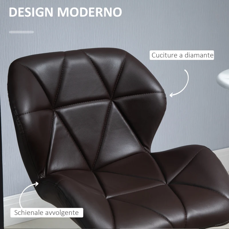 HOMCOM Set 2 Sgabelli da Bar con Altezza Regolabile, Base in Metallo e Seduta in Pelle PU, Sgabelli da Cucina con Schienale e Poggiapiedi, 51.5x57.5x93-114.5cm, Marrone e Argento