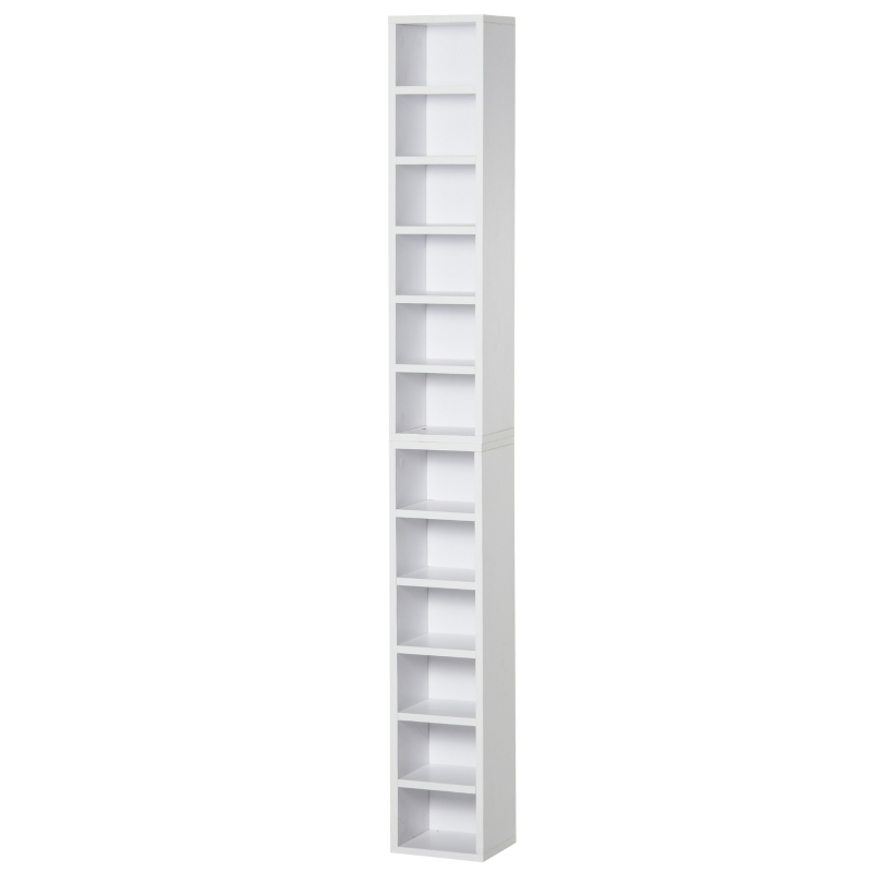 HOMCOM CD-Ständer 2er Set CD-Regal Holzregal Standregal mit 12 offenen Ablagefächern Medienrega Dekoregal Aufbewahrung Weiß 21 x 19,2 x 88,3 cm