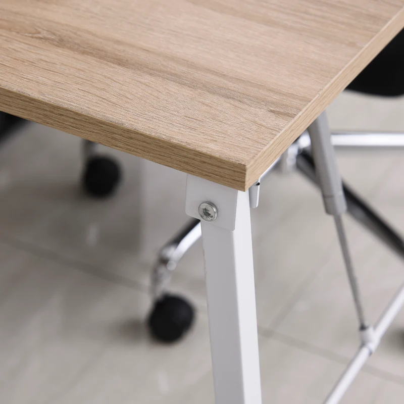 HOMCOM Bureau Pliable Rabattable - Bureau bibliothèque 2 en 1-4 étagères - Imitation Bois chêne Clair métal Blanc