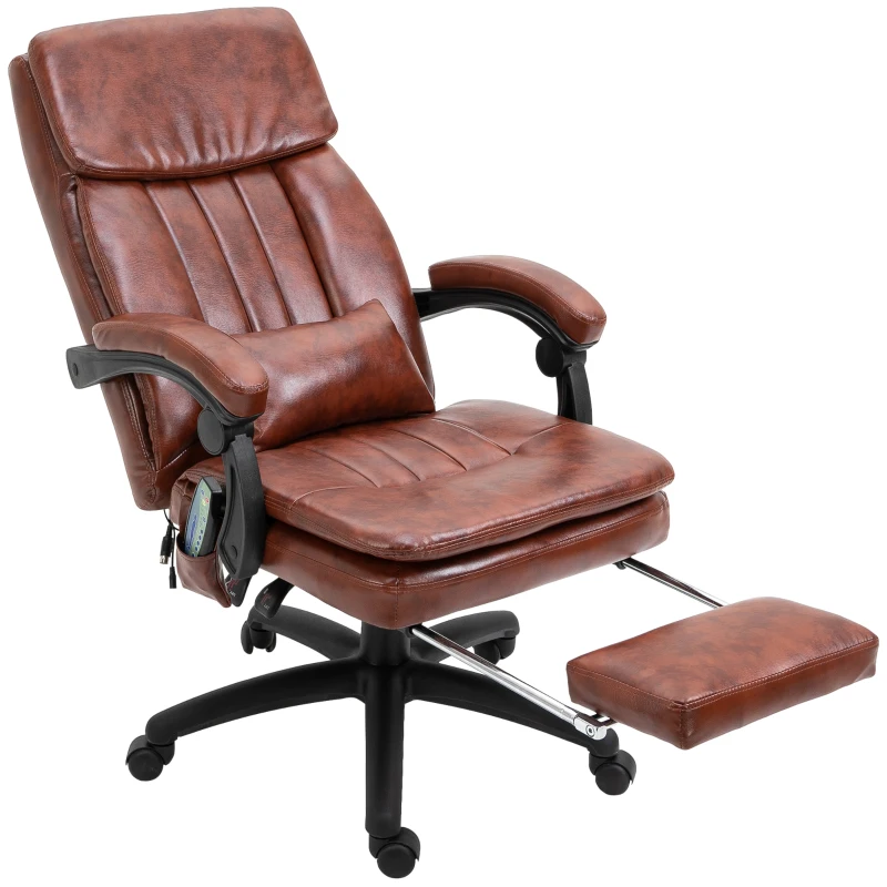 Vinsetto PU Leather Office Chair with 7 Point Vibrating Massage, Computer Desk Chair with Footrest, Adjustable Height, Reclining Back, Brown(m-11)