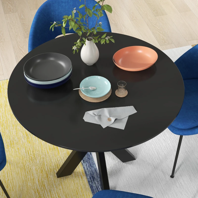 HOMCOM Tavolo da Pranzo Moderno Rotondo per 4 Persone in Acciaio e MDF, Ø100x75cm, Nero