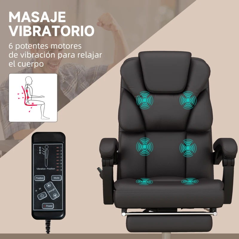 Vinsetto Silla de Oficina con 6 Puntos de Masaje Silla de Escritorio Reclinable de PU con Control Remoto 63x57x118-126 cm Marrón(m-4)