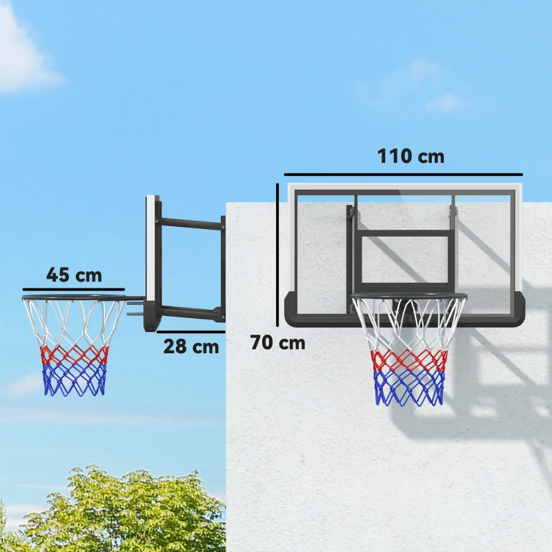 SPORTNOW Basketballkorb für Wandmontage, gefederter Korb, bruchsichere Rückwand, Schwarz(m-3)