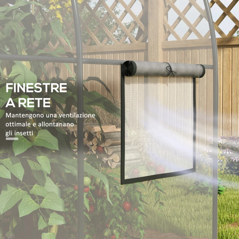 Outsunny Serra a Tunnel 3x2x2m con Porta Avvolgibile e Finestre a Rete in Acciaio e Plastica, Trasparente