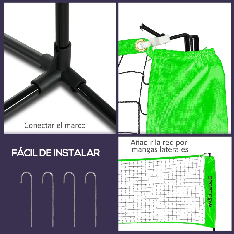 SPORTNOW Red con Soporte con 2 Raquetas y 3 Volantes de Bádminton y 2 Palas y 2 Bolas de Pickleball y Pelota de Voleibol