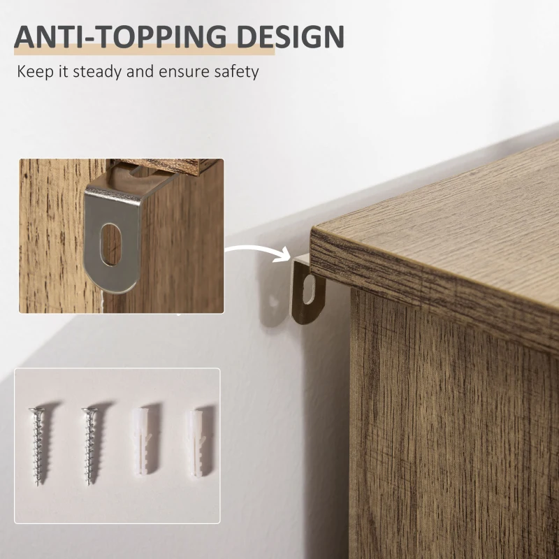 HOMCOM Storage Cabinet with 3 Open Shelves, Steel Door Cupboard and Adjustable Shelf, Industrial Sideboard for Living Room, Dining Room, Bedroom, Brown