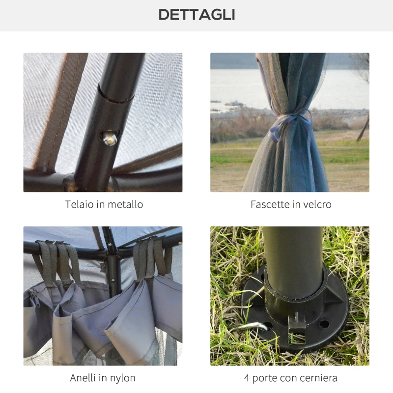 Outsunny Gazebo da Giardino 3x3 m con Zanzariera, Struttura in Metallo e Copertura in Poliestere, Grigio