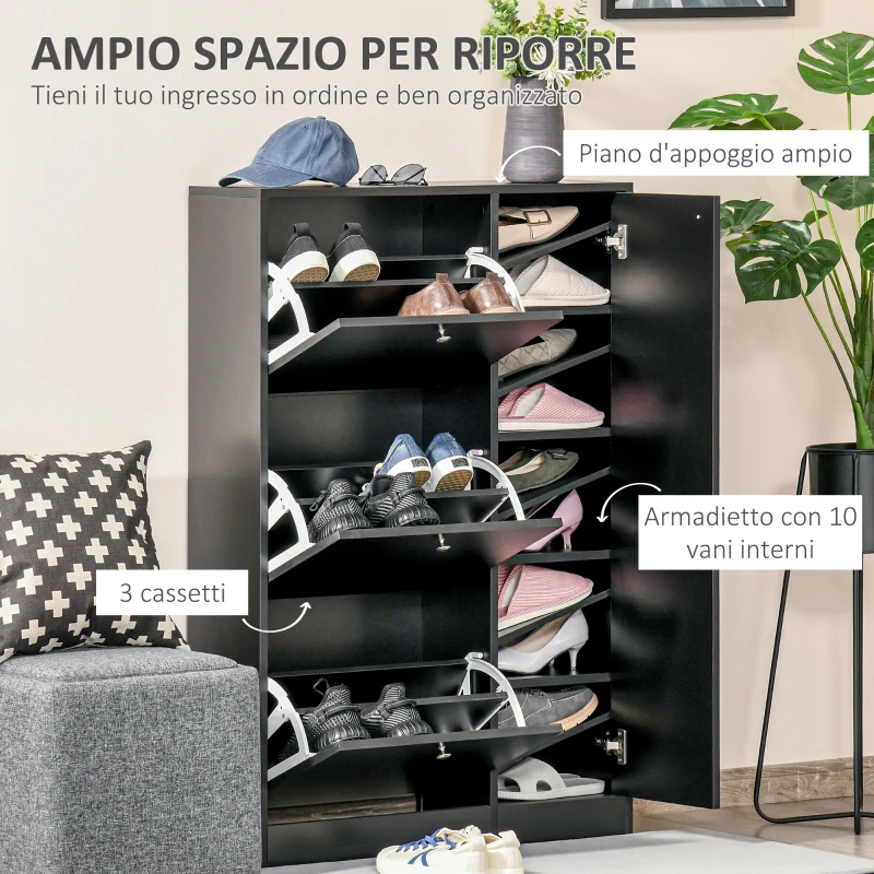 HOMCOM Scarpiera Salvaspazio Regolabile, Mobile Portascarpe con 8 Scomparti Legno 80 x 24 x 120cm Nero