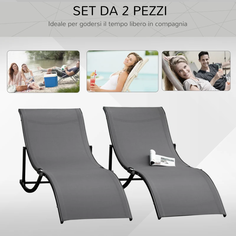 Outsunny Set 2 Sdraio da Giardino Pieghevoli, Lettino Prendisole in Alluminio e Textilene, 61x165x63 cm