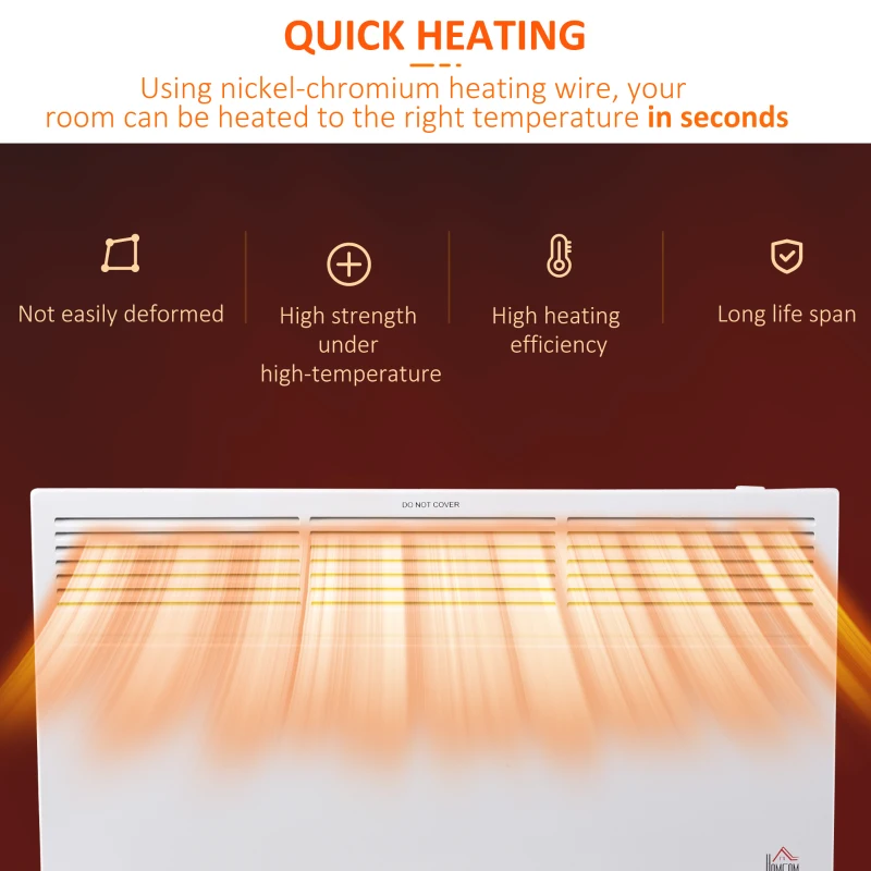HOMCOM POWER Convector Radiator Freestanding or Wall-mounted Heating with 2 Heat Settings Safety Cut-Off, White