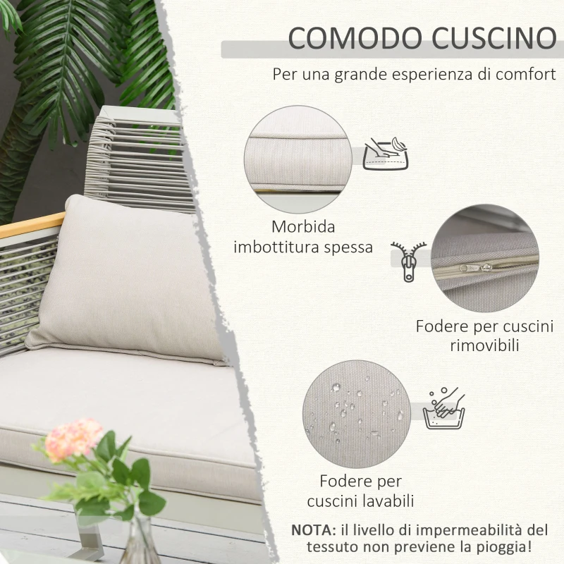 Outsunny Set da Giardino 4 Pezzi in Rattan PE con 2 Poltrone, Divanetto e Tavolino da Caffè in Vetro Temperato Grigio