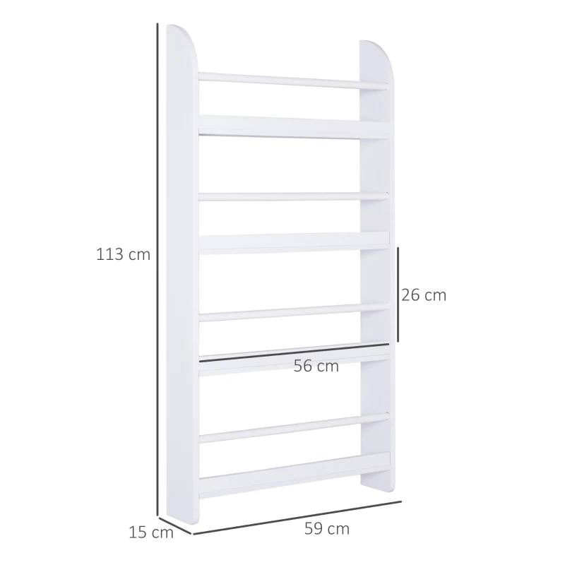 HOMCOM Bookcase, 4 Tier Wall Mounted Bookshelf, 15cm Depth Storage Shelving Rack for Bedroom Nursery Office Home, Accessories Supplies, White