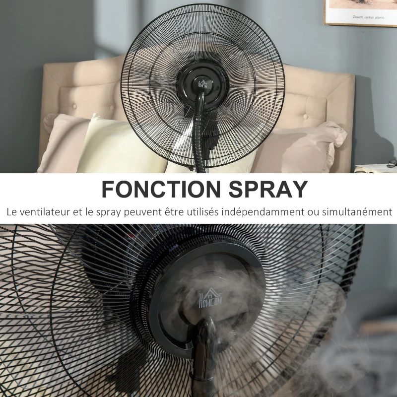 HOMCOM Ventilateur brumisateur 90 W avec 3 modes 3 vitesses, télécommande, minuterie 12H, oscillation à 70°, gris et noir