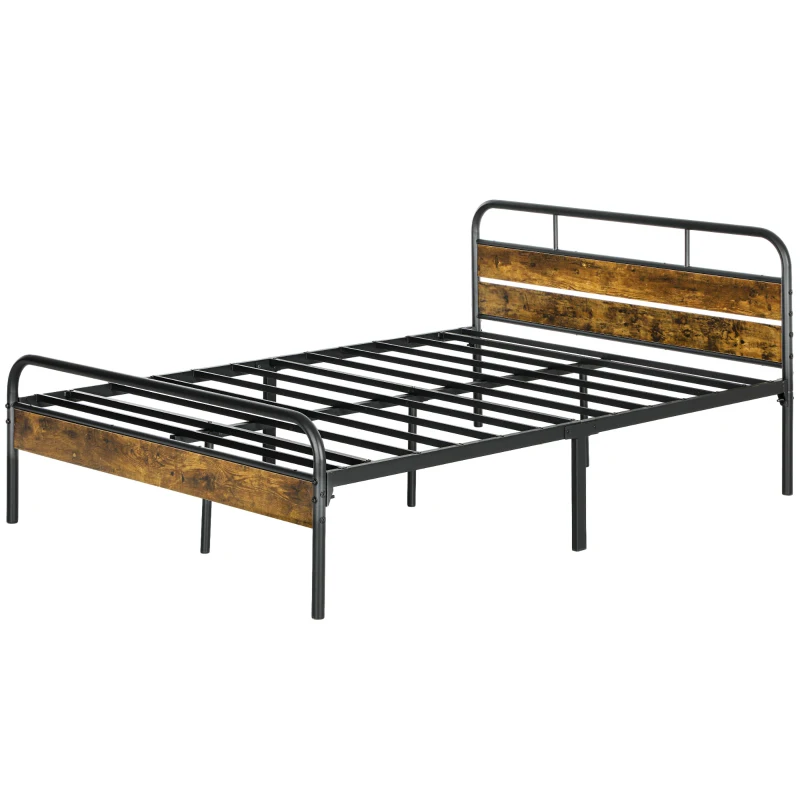 HOMCOM Industrial-Style Double Bed Frame - Black/Brown
