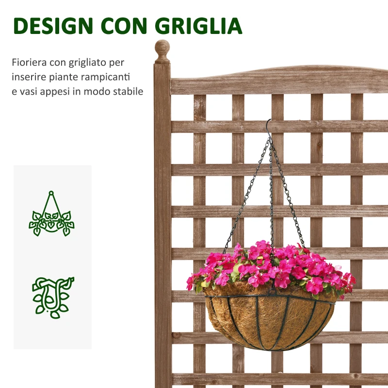 Outsunny Fioriera da Esterno in Legno con Grigliato per Piante Rampicanti, 64x28x120cm, Marrone