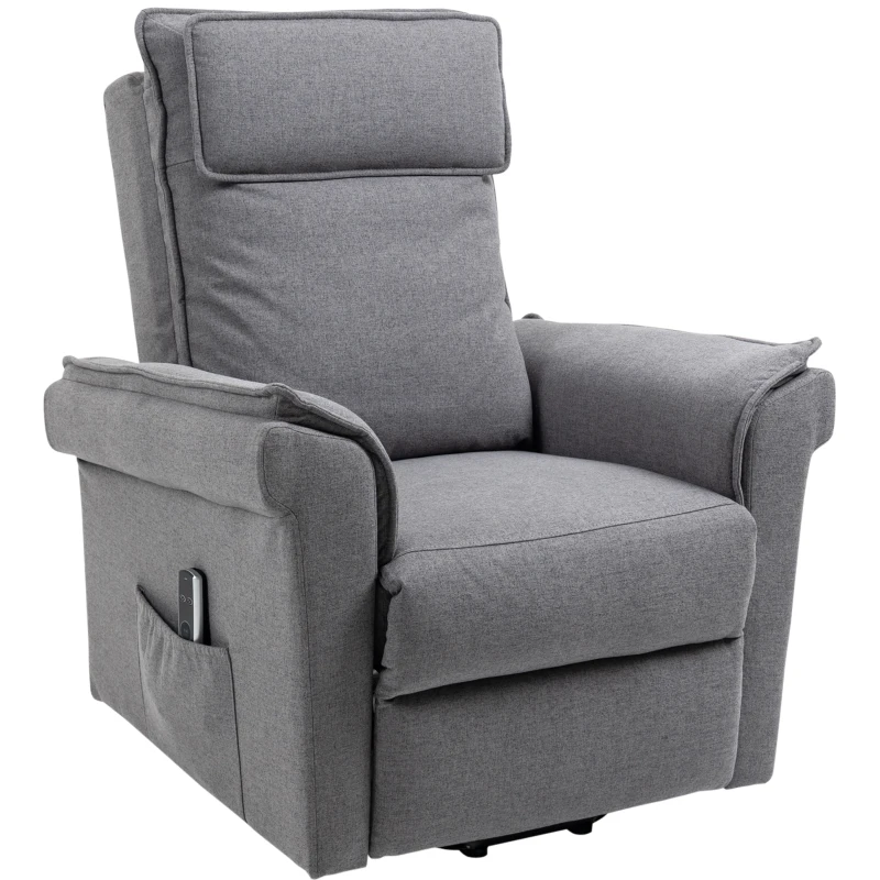 HOMCOM Poltrona Relax Alzapersona Massaggiante e Reclinabile a 150°, Rivestimento in Tessuto Grigio