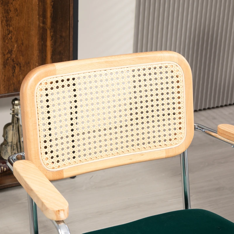HOMCOM Bürostuhl, Boho-Design, Holzarmlehnen, drehbar, verstellbar, bis 120 kg, Stahl, Grün(m-7)
